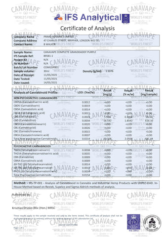 Canavape® Complete 600mg CBD 60mg CBG 30ml E-liquid (70VG/30PG)