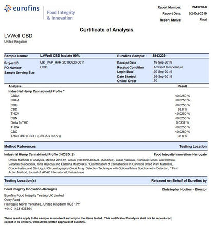 LVWell CBD 99%  Isolate 500mg CBD