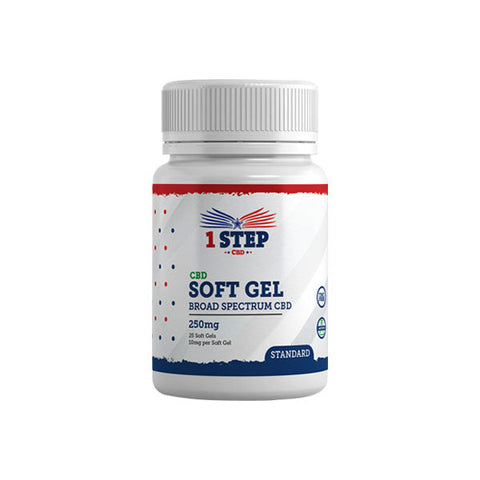 1 Step CBD 250mg Standard Broad Spectrum CBD Soft Gel Capsules - 25 Caps (BUY 1 GET 1 FREE)