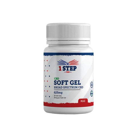 1 Step CBD 625mg Max Broad Spectrum CBD Soft Gel Capsules - 25 Caps (BUY 1 GET 1 FREE)