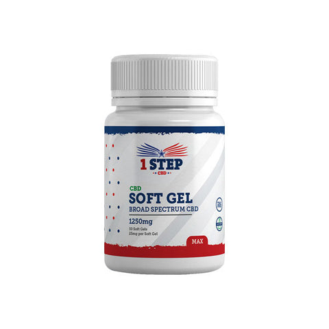 1 Step CBD 1250mg Max Broad Spectrum CBD Soft Gel Capsules - 50 Caps (BUY 1 GET 1 FREE)